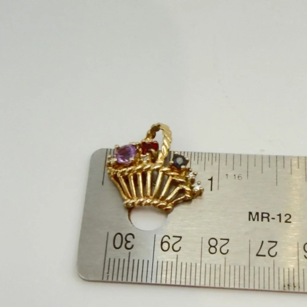 Vtg Sterling Silver Flower Basket Pendant Saphire Garment Amethyst Vermeil 925